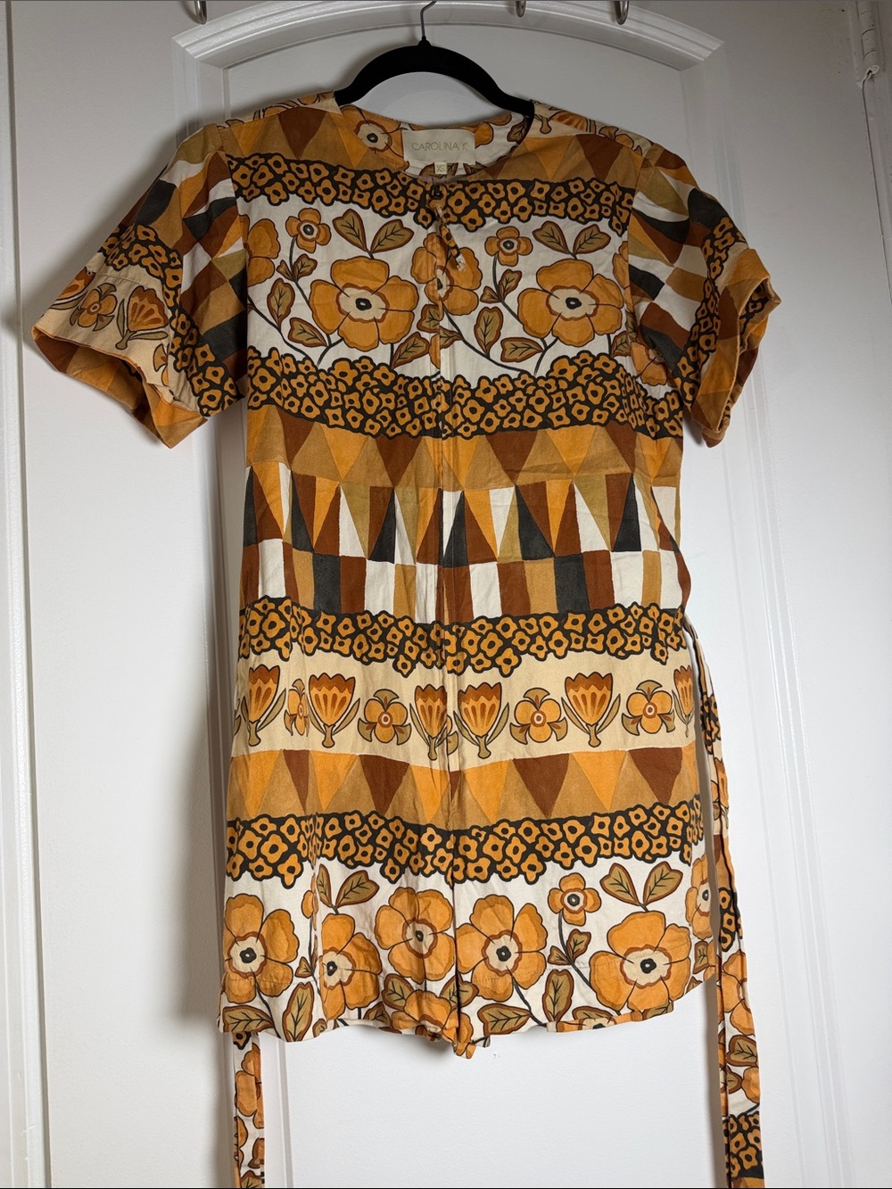 Retro Floral Mustard Wrap Jumpsuit